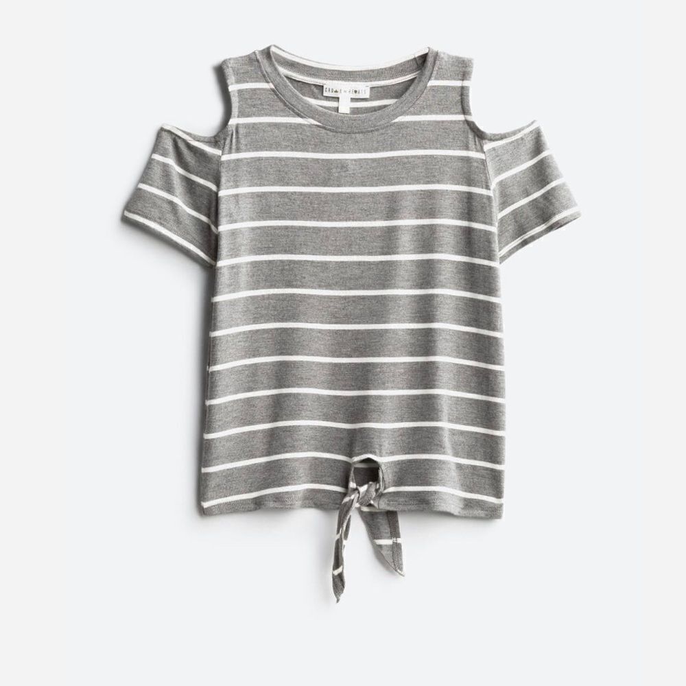 NWT Grey cold shoulder tie front top. Size L